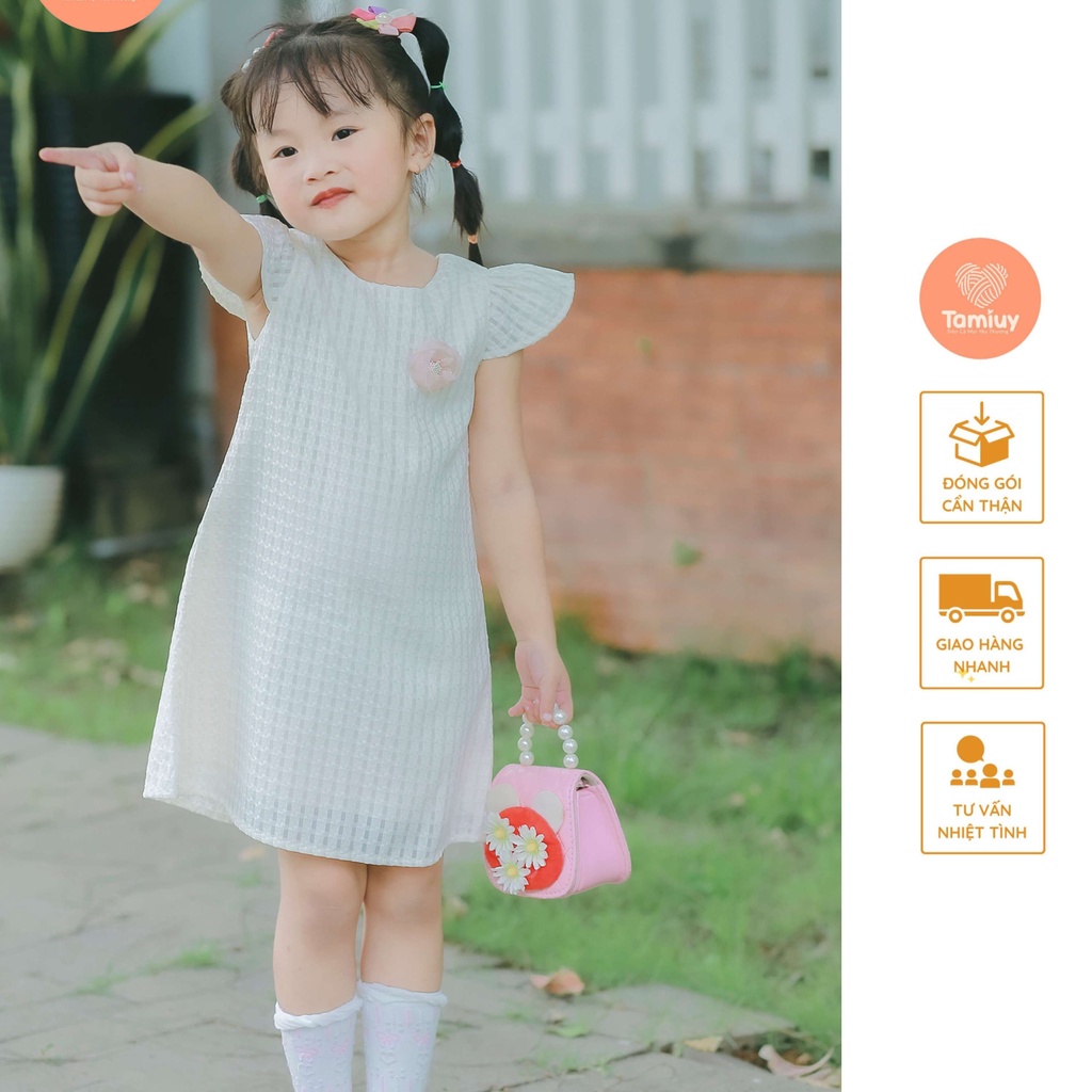 Đầm Chữ A Bé Gái Tamiuy Cao Cấp Đính Hoa Dễ Thương Chất Vải Cotton Mềm Mịn Nhiều Màu Tùy Chọn