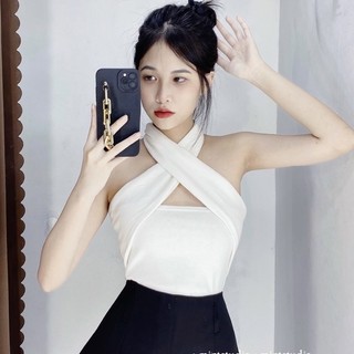 Áo yếm chéo cổ bản to, áo croptop kiểu hở lưng chất borip dày dặn mặc được nhiều kiểu