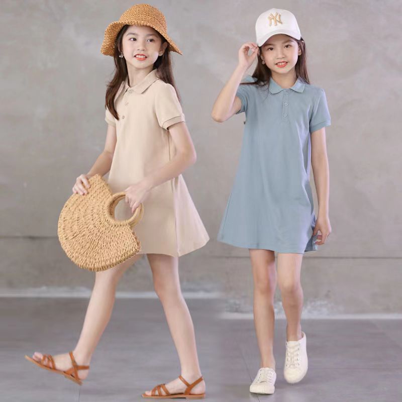 Đầm Thun POLO Ngắn Tay Thời Trang Dành Cho Bé Gái 8-12 Tuổi