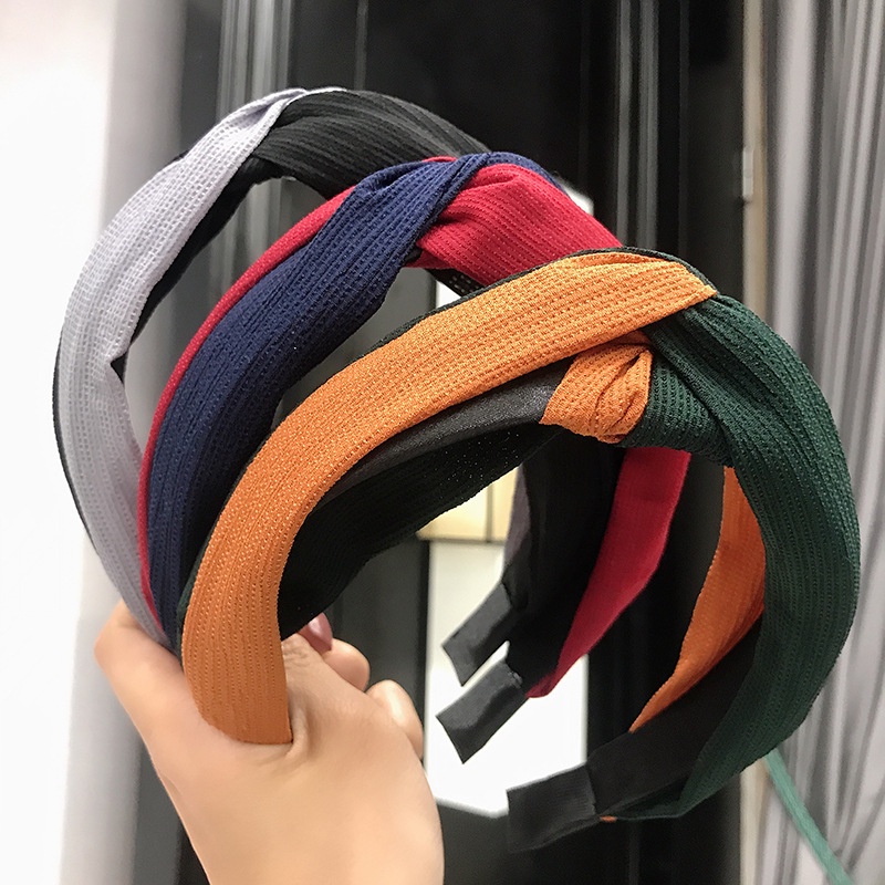 Băng Đô Thắt Nút Chéo Bản Rộng Hai Màu Phong Cách Hàn Quốc Mới Cho Nữ