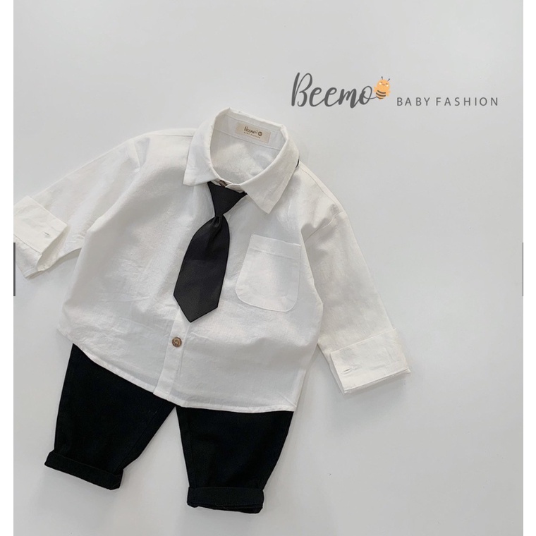 Set bộ sơ mi trắng Beemo dài tay kèm cà vạt đi học, đi chơi, đi sự kiện cho bé trai từ 1 đến 6 tuổi - 22017B