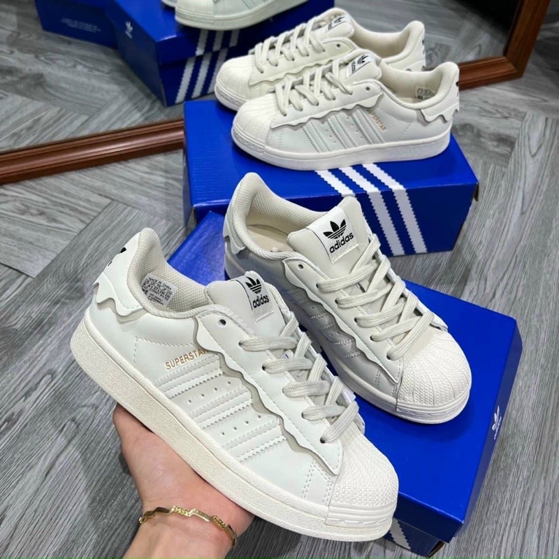 Giày Adidas Superstar Das Sò 3 Màu Kem, Hồng, Xanh, Giày thể thao Adidas Sò Trắng bản cao cấp