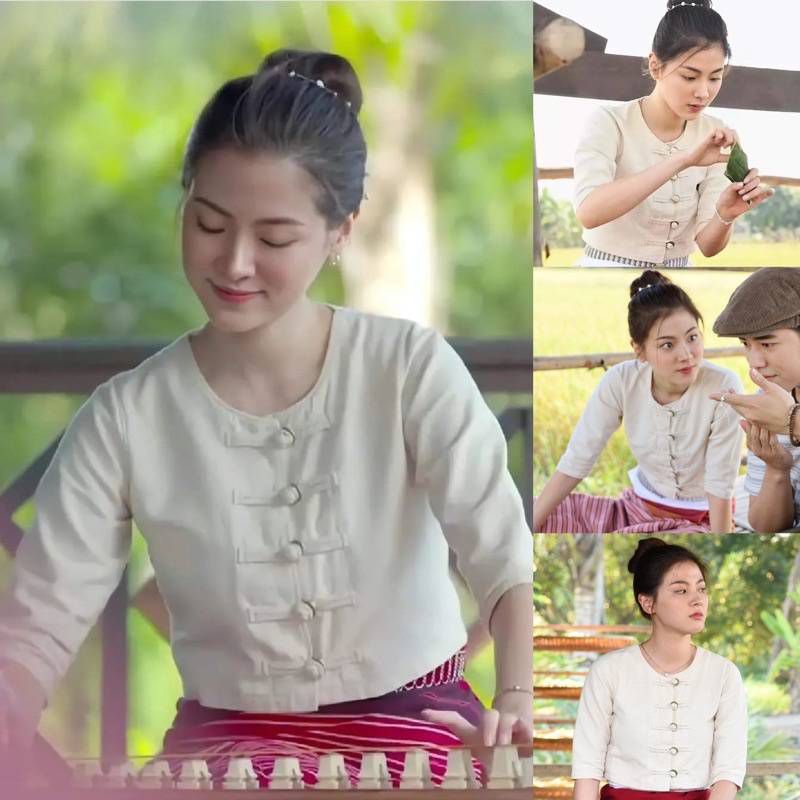 Áo Sơ Mi Kasalong.sarong Shirt.chinese Coin Buttons.chiang Mai Vải Cotton Kích Thước Ngực 34-44