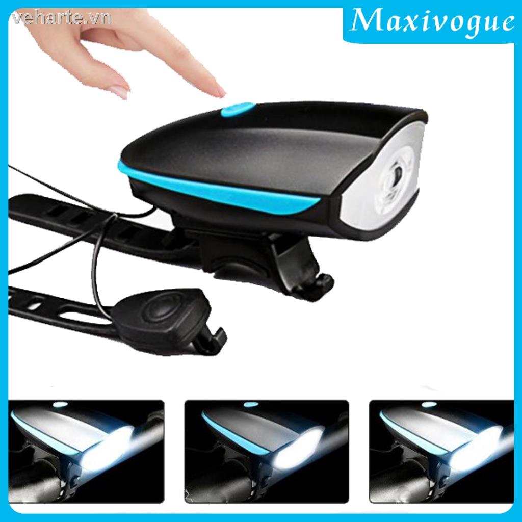 Đèn Pha LED USB 2 Trong 1 + Còi Cho Xe Đạp Sạc Pin