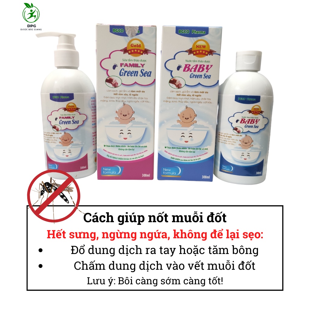 Combo bộ Sữa tắm, Nước tắm gội thảo dược cho bé sơ sinh Green sea - Chai 300ml