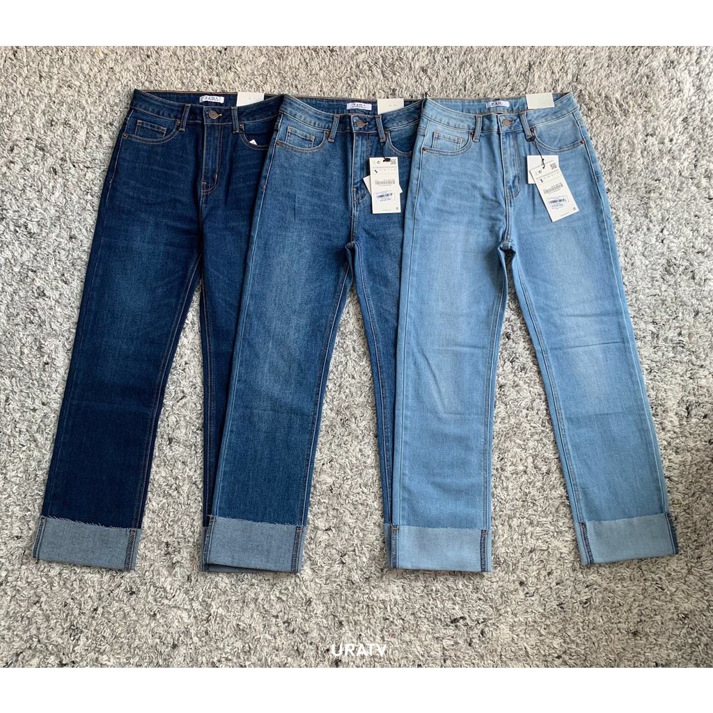 Quần jeans ống đứng lật lai lưng cao 6 màu URATV