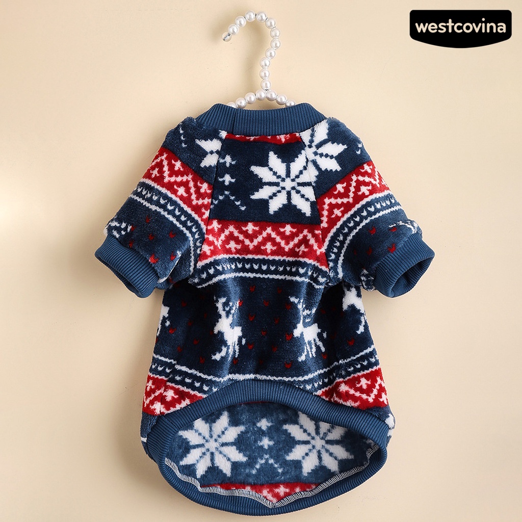 [COD]♘Áo Sweater Mùa Đông Bằng Polyester Chống Mòn In Họa Tiết Hoa Tuyết Tuần Lộc Sáng Tạo Cho Thú Cưng