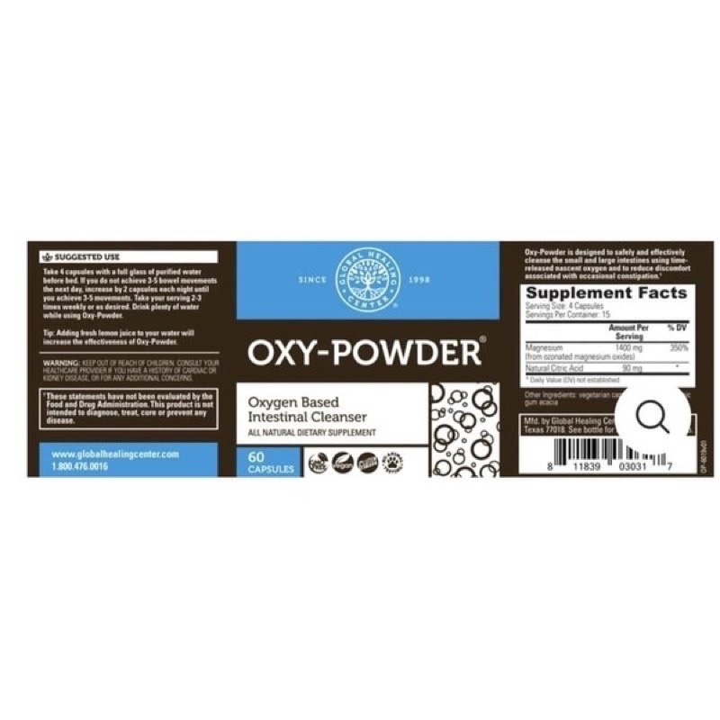 Mẫu mới Hỗ Trợ Thải Độc Đại tràng Global Healing 120v Oxy-Powder Global