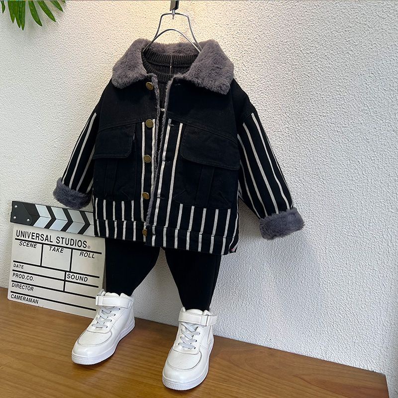 Áo Khoác Denim Lót Lông Cừu Dày Dặn Phong Cách Thời Trang Thu Đông Mới Cho Bé Trai 22 Tuổi