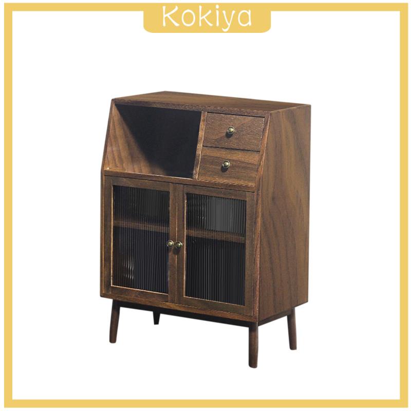 Mô Hình Tủ Chén Mini Bằng Gỗ Óc Chó Tỉ Lệ 1: 12 Dùng Trang Trí Phòng Khách