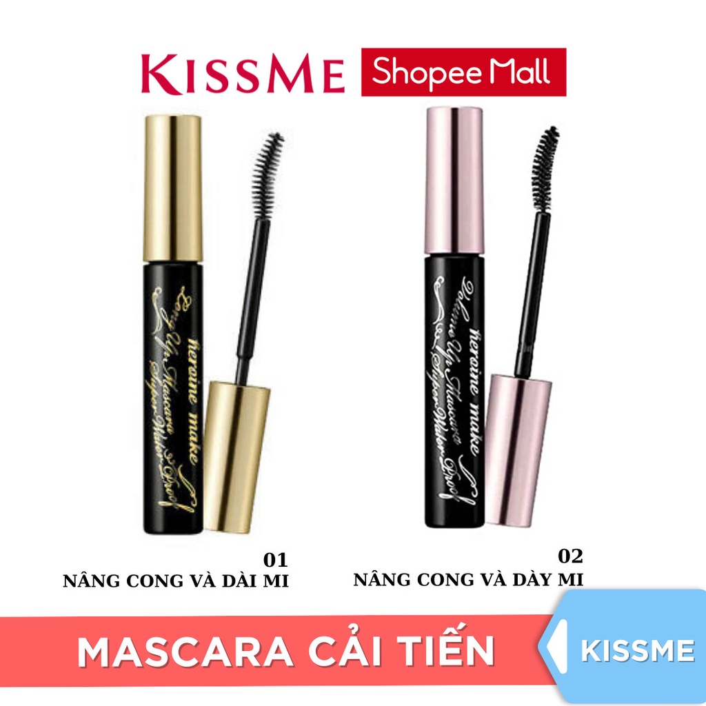 Chuốt Mi Mascara Kissme Siêu Bền Giúp Nâng Cong Và Dày Rậm Mi Tối Đa Kissme Heroine Mascara WP 6G Mi dài hơn 5mm