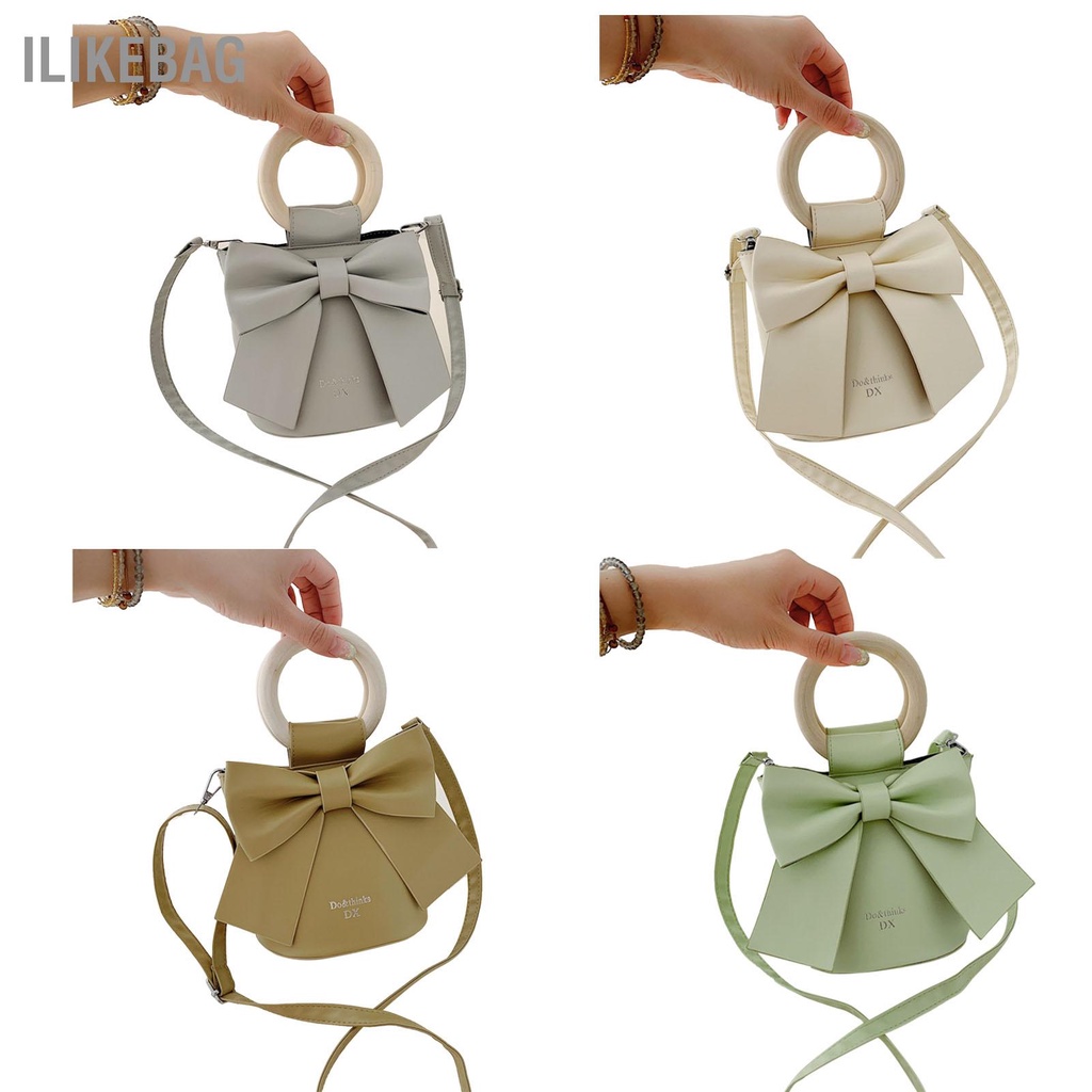 Có thể bán buôn Túi Xách Nữ Thắt Nơ Tay Cầm Tròn Bằng Gỗ Da PU Đeo Chéo Vai Tote Bên