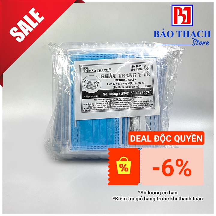 Túi khẩu trang Bảo Thạch 4 lớp xanh (50 cái riêng lẻ/ túi)