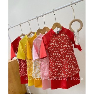 Set áo dài cách tân tay phối lụa kèm cài ngọc