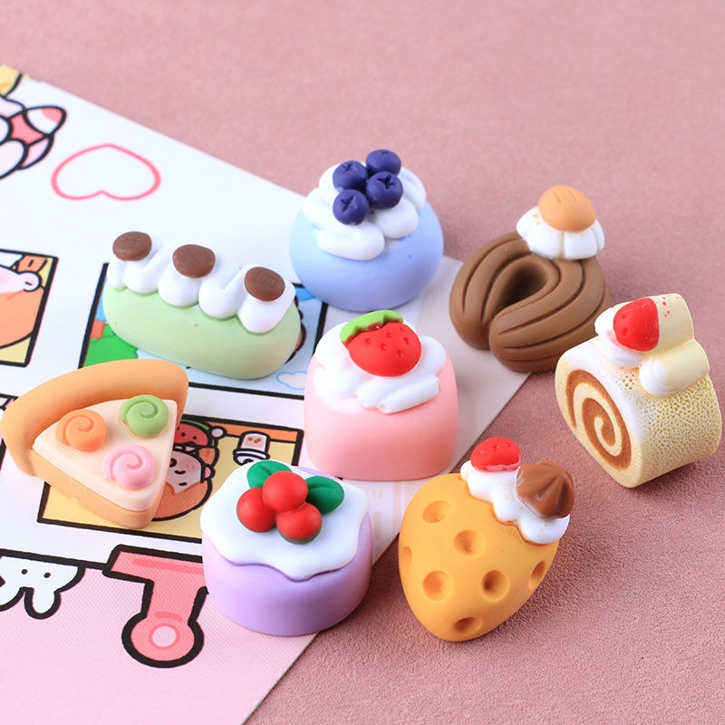 Set 10 Kẹp Tóc Hình Bánh Pizza / Phô Mai / Bánh Kem Bằng Nhựa Resin DIY Cho Điện Thoại