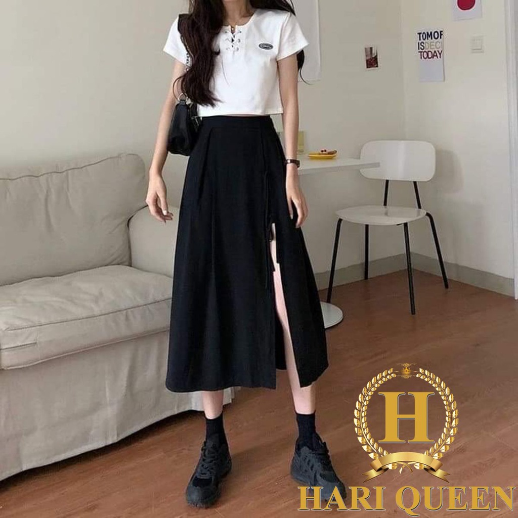 Chân váy xẻ buộc nơ đen cá tính KAN0321