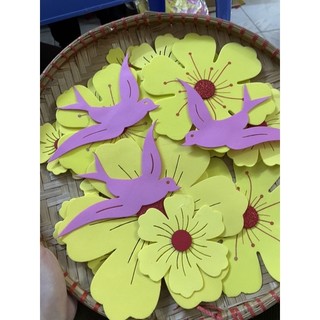 Set hoa mai - chim én - chữ chúc mừng năm mới trang trí tết