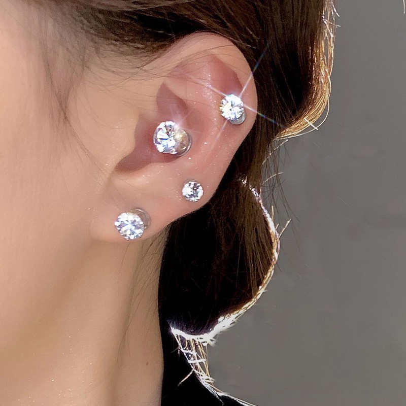 Bông Tai Nam Châm Đính Đá Zircon Thanh Lịch Cho Nữ