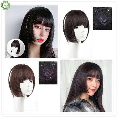 Cod Qipin Y2K Tóc Mái Thẳng Dài Vô Hình Màu Nâu Đen Với Đầu Kẹp Bên
