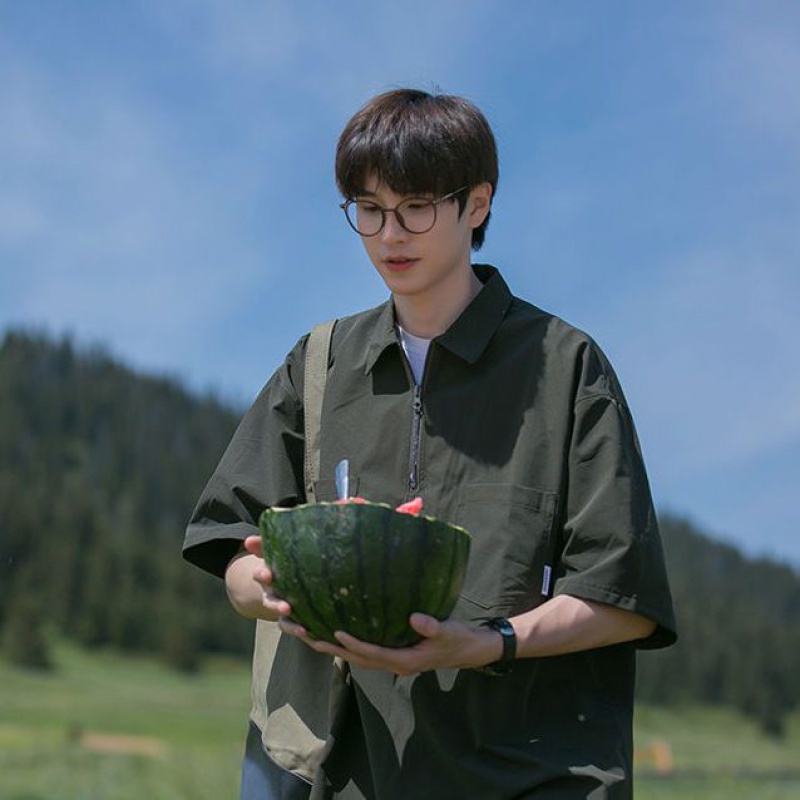 Áo Thun POLO Tay Ngắn Dáng Rộng Có Khóa Kéo Phong Cách Nhật Bản Thời Trang Mùa Hè Cho Nam