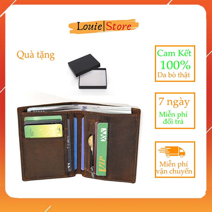 Ví nam da bò sáp ngựa điên, ví nam nhỏ gọn Louie Store size 11*9 - V6096