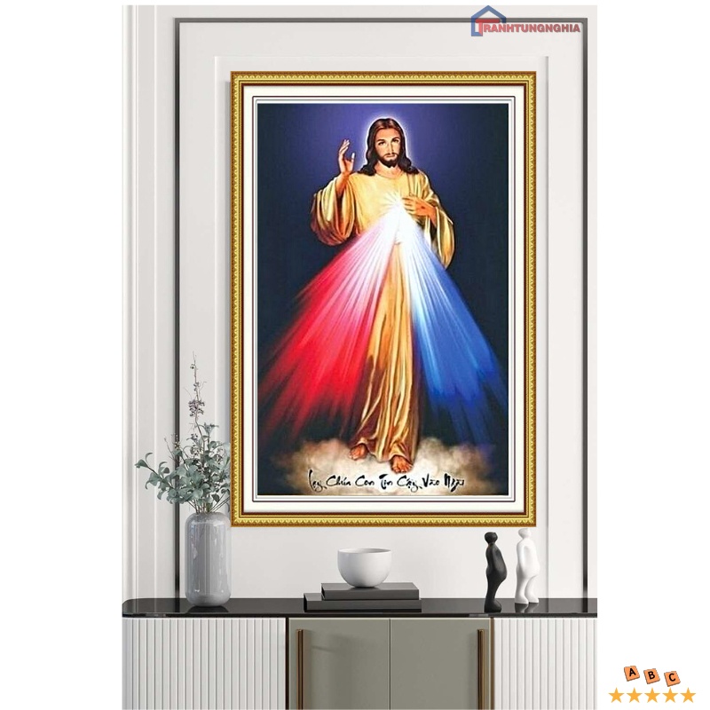 Tranh đính đá, tranh thêu chữ thập chúa giêsu lòng chúa thương xót
