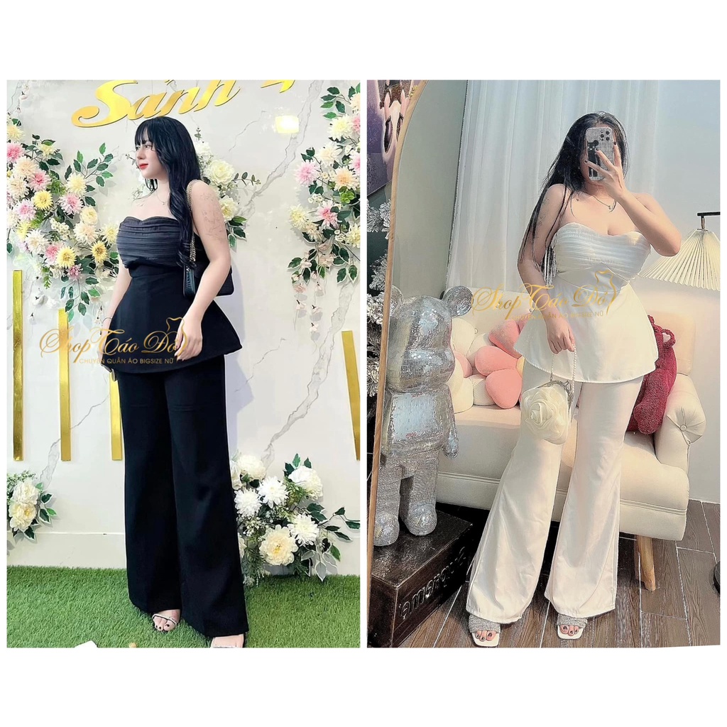 SET THIẾT KẾ ĐI TIỆC ÁO CÚP NGỰC QUẦN LOE DÀI SANG CHẢNH S169 (TÁO ĐỎ BIGSIZE 55-90KG)🍎🍎🍎