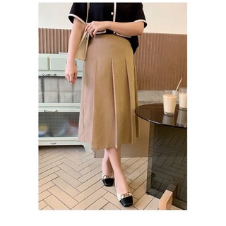 Váy nhung tăm màu kaki xếp li dáng dài bigsize lớn 80-100kg
