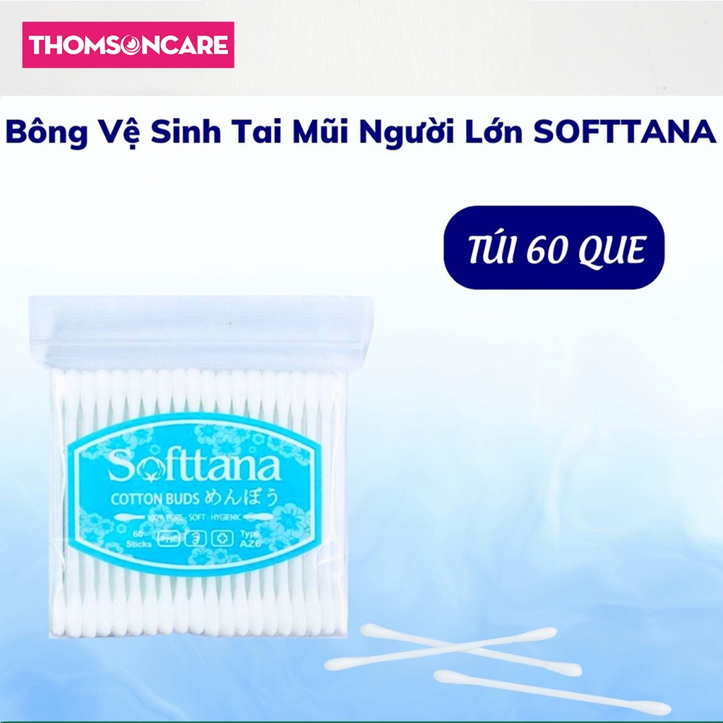 Bông vệ sinh tai mũi Softtana Tanaphar thiết kế nhỏ gọn, bông mềm mại tự nhiên, an toàn, tiện dụng