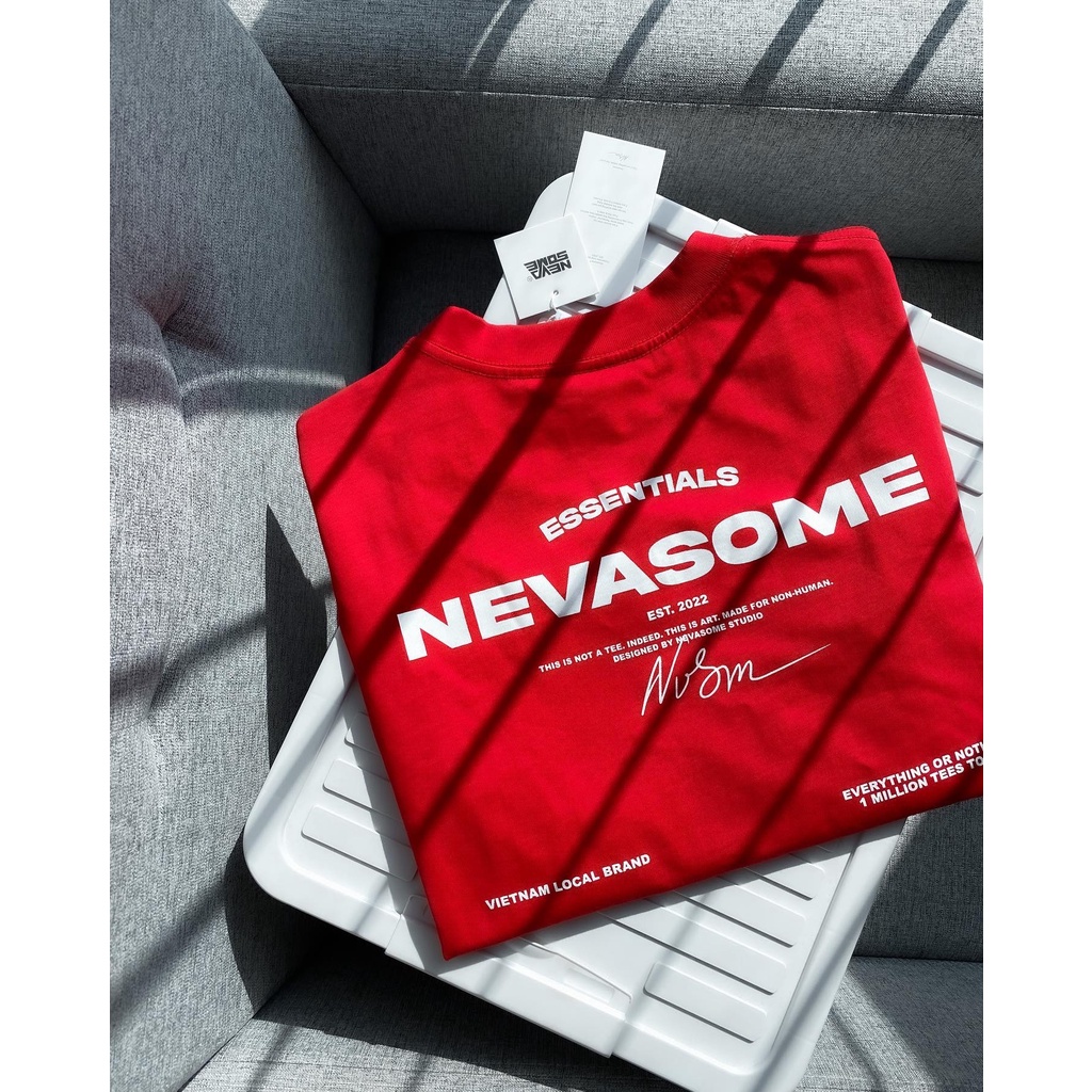 Áo Thun Oversize Local Brand NEVASOME Signature v2 Đỏ Cotton Tay Lỡ Form Rộng Nam Nữ