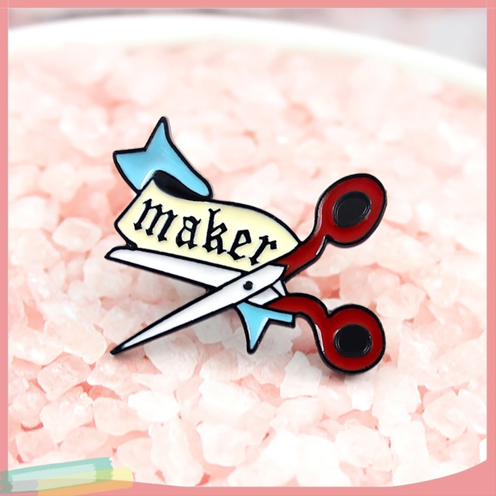 【LK】Scissors Ribbon Letters Enamel Brooch Pin Badge Hat Jeans Collar Clothes Decor