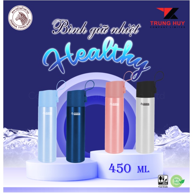 Bình giữ nhiệt inox Zebra Thailand Healthy Lifestyle 450ml - 112671