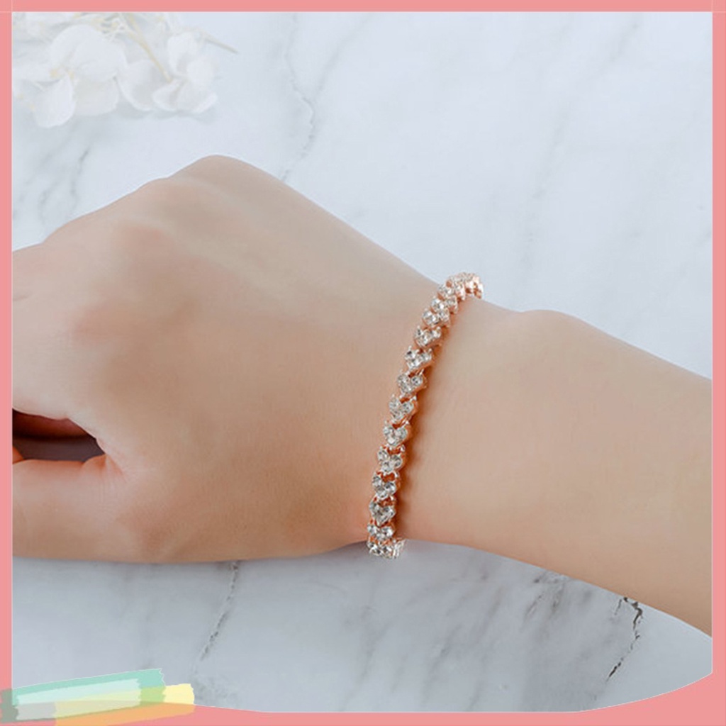 Vòng Tay Nữ Đính Pha Lê Giả Hình Trái Tim Lấp Lánh Dễ Phối Đồ Thời Trang