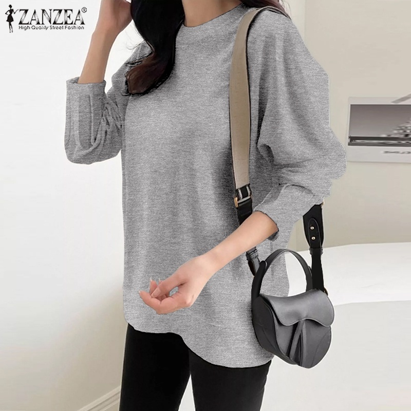ZANZEA Áo Hoodie Tay Phồng Dài Màu Trơn Thời Trang Dành Cho Nữ