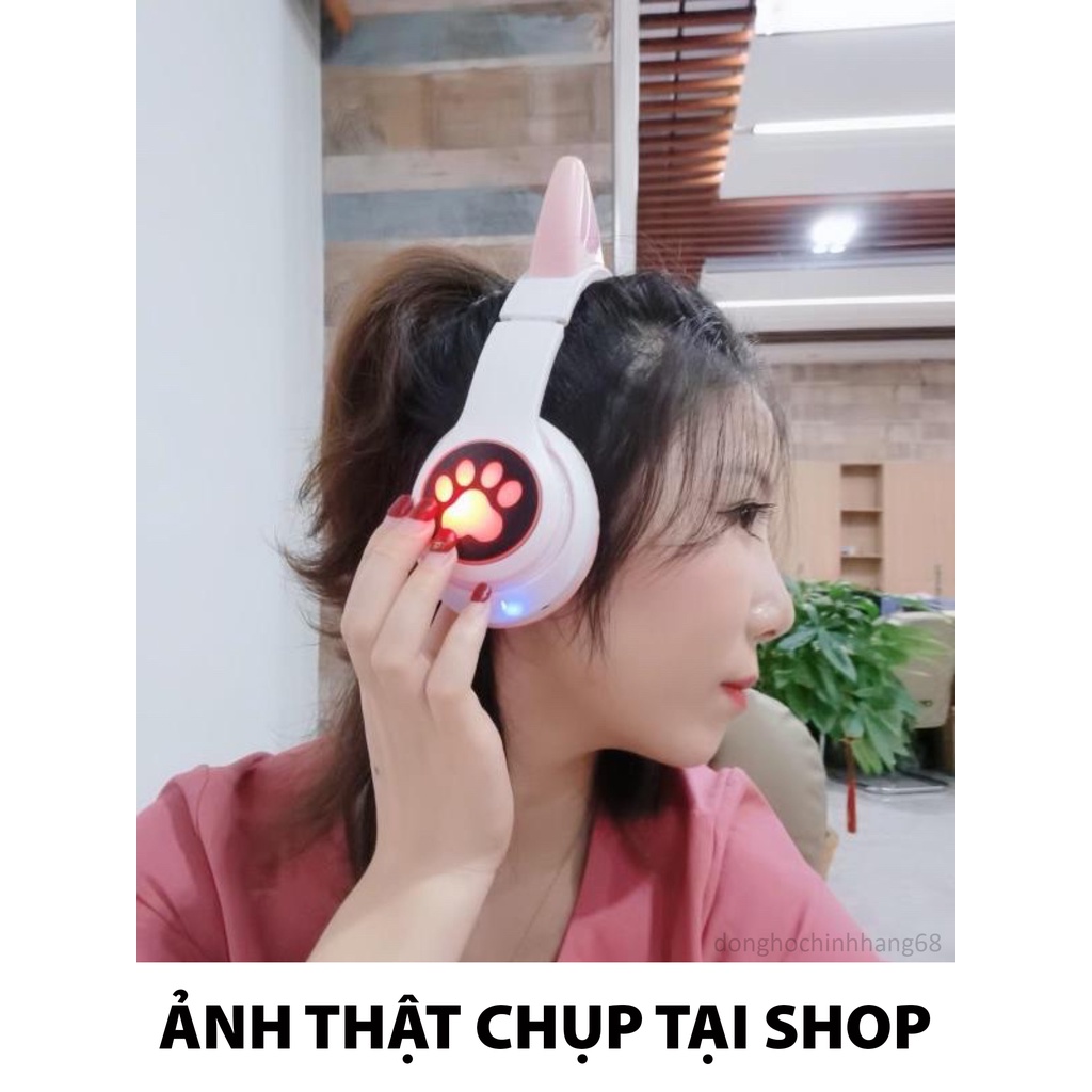 Tai Nghe Mèo Bluetooth Chụp Tai 23M, Headphone Tai Mèo Dễ Thương Có Mic, Âm Bass Mạnh Mẽ Nghe Nhạc Hay