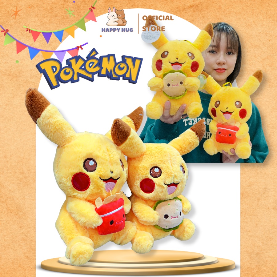 Gấu bông Pikachu Pokemon đồ chơi thú nhồi bông cho bé size 30cm chất liệu bông gòn cao cấp - Happy Hug