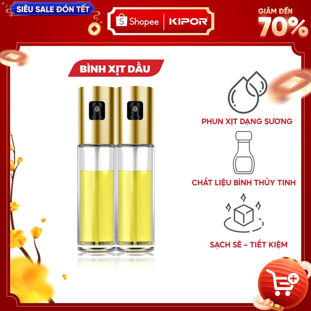 Bình xịt dầu ăn phun sương cầm tay KIPOR KP-XD01 - Chai thuỷ tinh cao cấp - Tiện lợi, dễ sử dụng