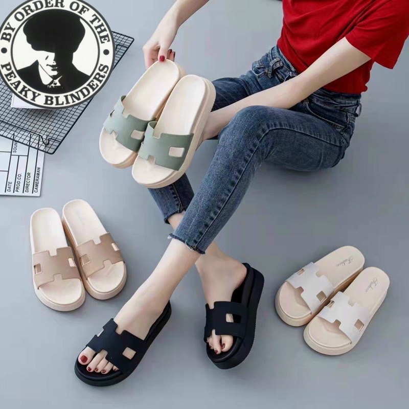 (Bán Lẻ Giá Buôn) Dép Đế Cao Xuồng Nữ Cao Gót Quai Ngang 6Cm thời trang