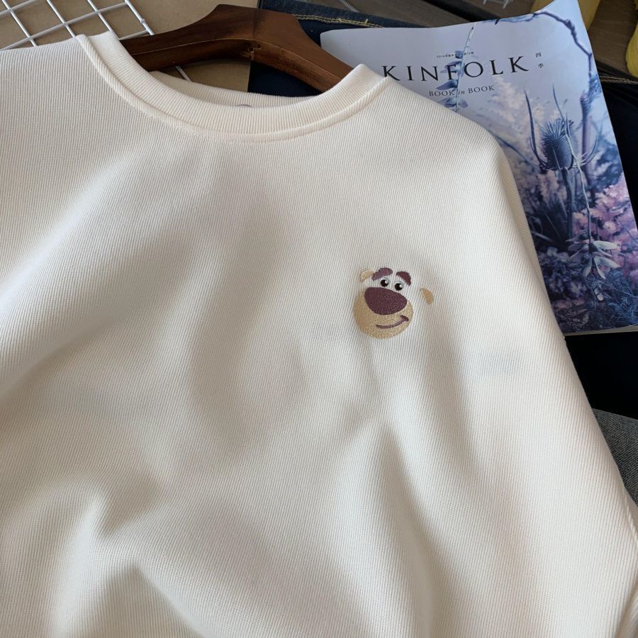 Áo Sweater Cổ Tròn Dày Dặn Thêu Họa Tiết Gấu Và Dâu Tây Phong Cách Hàn Quốc Thời Trang Thu Đông Mới