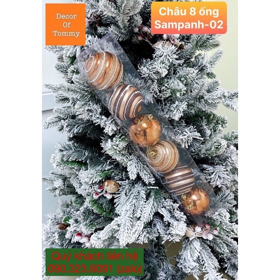 Quả Châu trang trí cây thông Noel màu sampanh nhiều hoa văn hoạ tiết rất đẹp