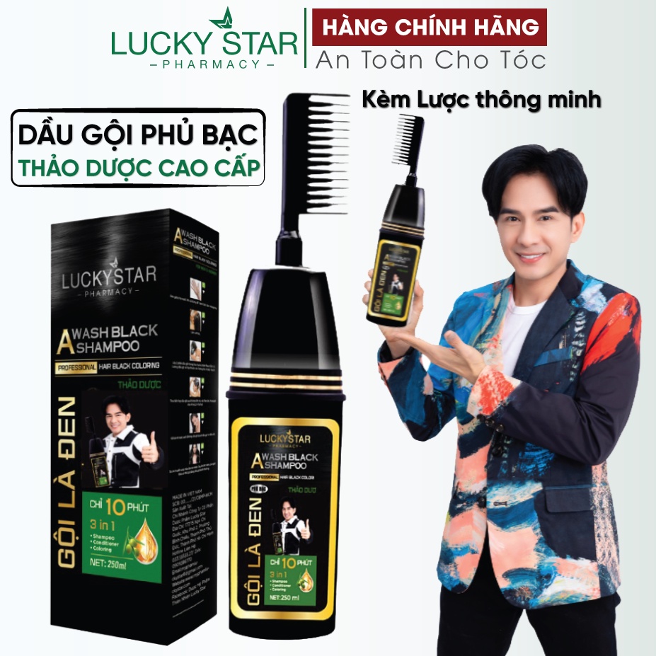 Gội là đen thảo dược cao cấp Lucky Star phiên bản Kèm lược [MỚI]. Dầu gội nhuộm tóc tại nhà