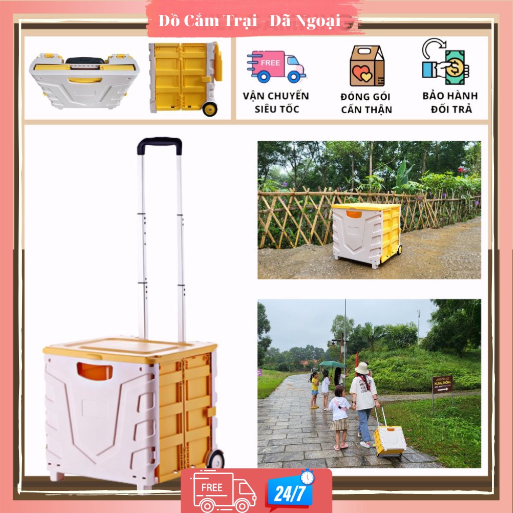 Thùng đựng đồ gấp gọn có bánh xe tay kéo đa năng để cốp ô tô đi siêu thị di chuyển đồ nặng kiểu dáng hiện đại