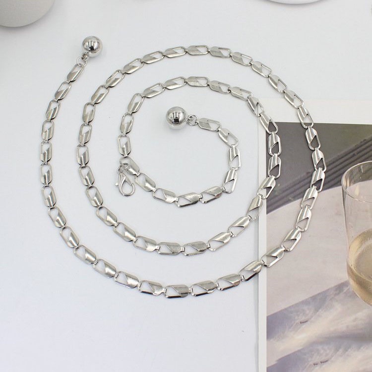 Thắt lưng móc xích kim loại cá tính, đai váy nữ hợp kim dây xích