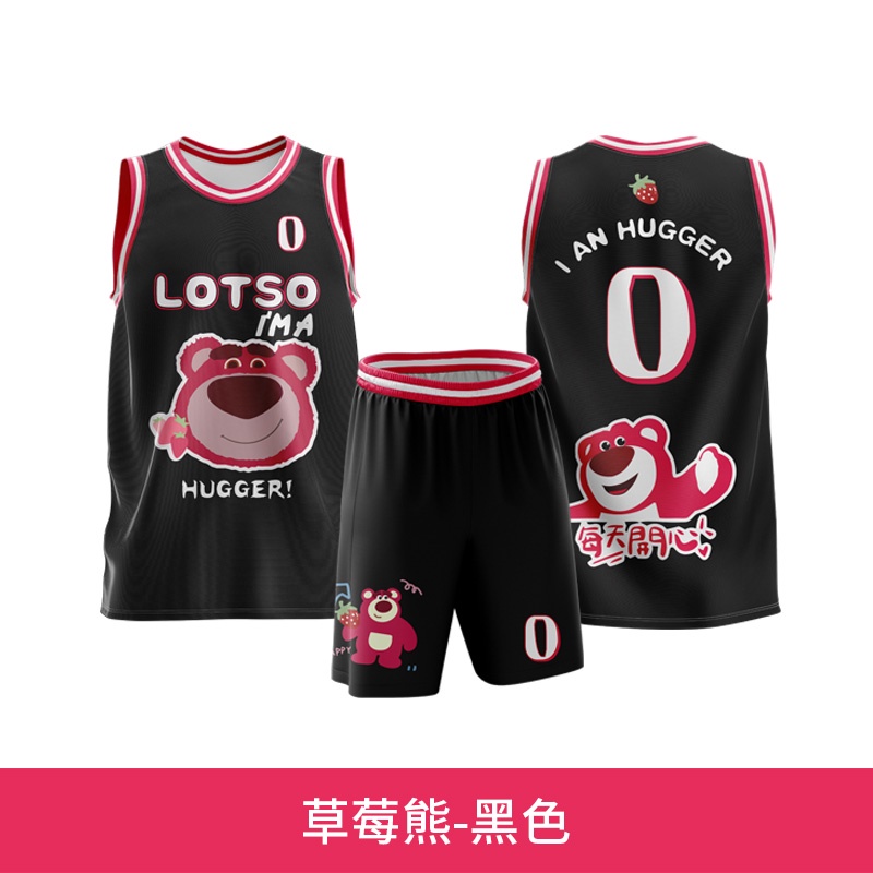 Bộ Đồng Phục Chơi Bóng Rổ In Hoạ Tiết Gấu Và Dâu Tây Dễ Thương Xinh Xắn Cho Bé