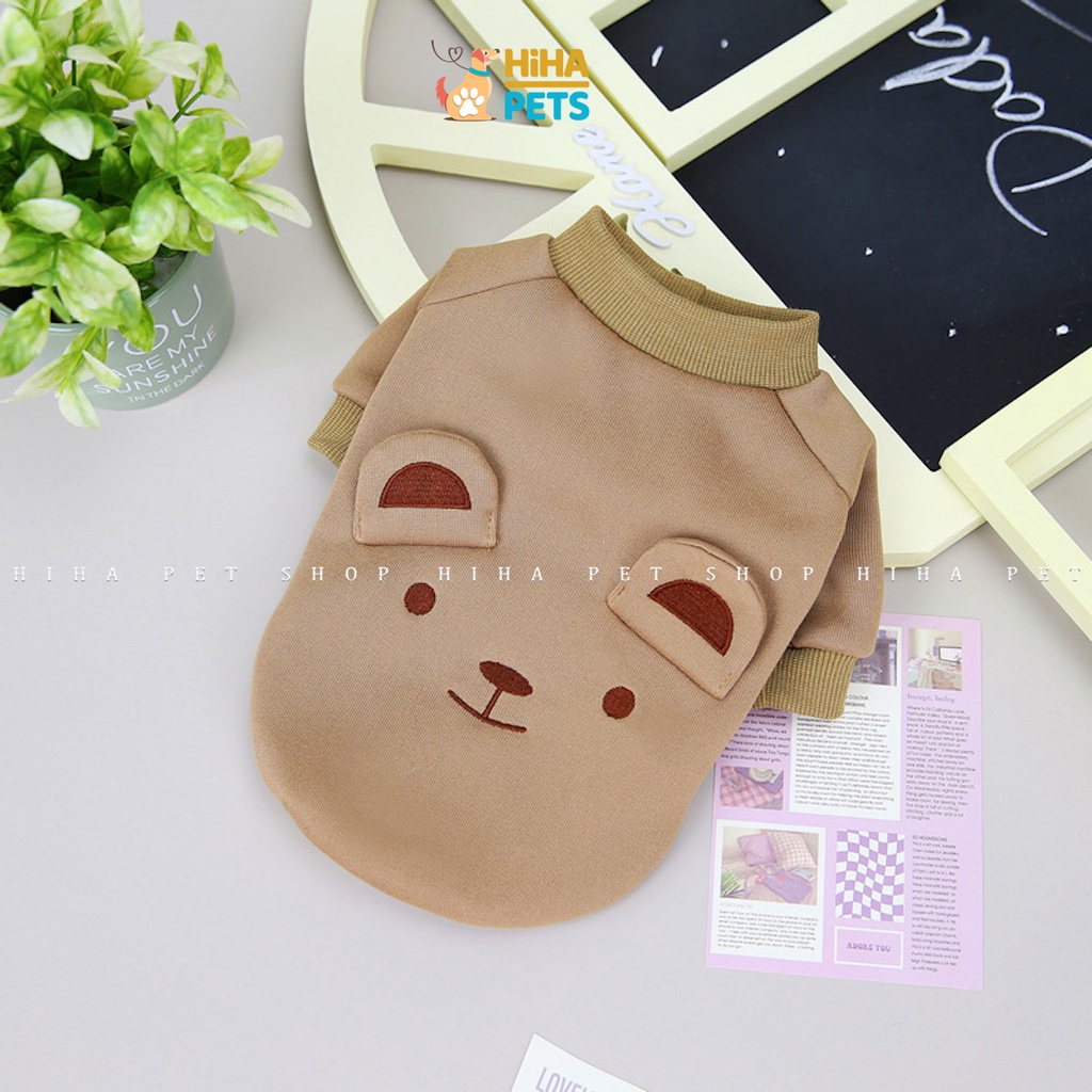 Áo Nỉ Chó Mèo Hình Gấu, Quần Áo Ấm Cho Thú Cưng Mùa Đông Chất Liệu Co Giãn Loại 1 Hihapet