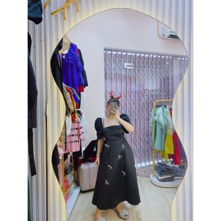 Đầm dài cổ vuông đính nơ bigsize