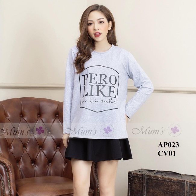 ÁO BẦU FREESHIP VẢI phông chữ cổ tròn dài tay