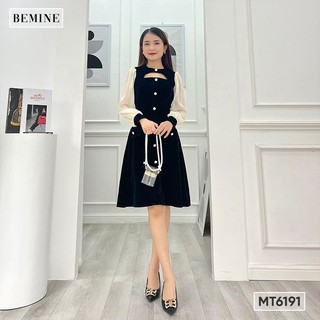 Đầm phối tay dài khoét ngực đính bemine nút mt6191