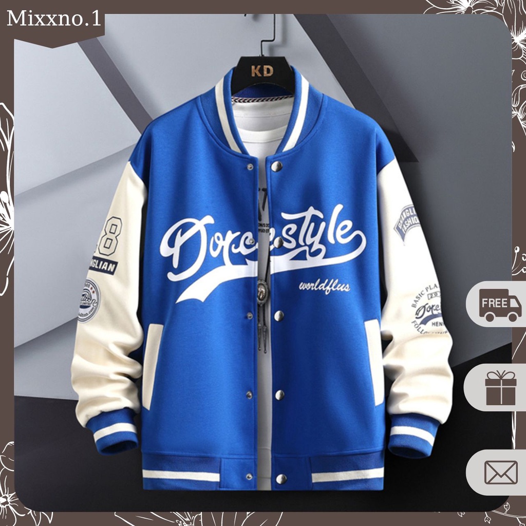 Áo Khoác Bomber Bóng Chày Unisex Nam Nữ Phối Hoạ Tiết In Form Rộng Thời Trang Mixxno1 AO KHOAC NAM 045V2