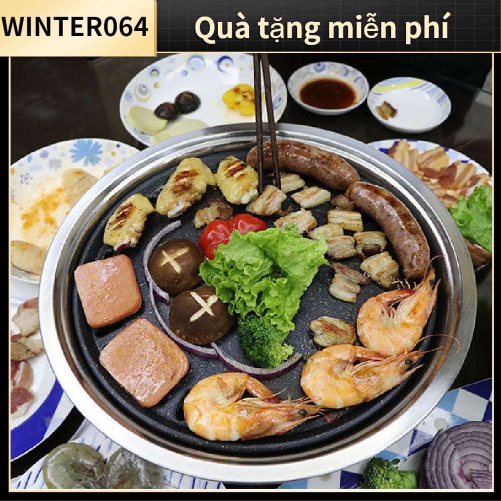 Chảo Nướng BBQ Hàn Quốc Tròn Chống Dính Đá Y Tế Cho Trong Nhà Ngoài Trời 35Cm Winter064